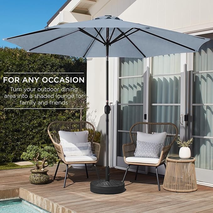 Best Choice Products 10ft Outdoor Steel Polyester Market Patio Umbrella w/Crank, Easy Push Button, Tilt, Table Compatible - Breeze Blue