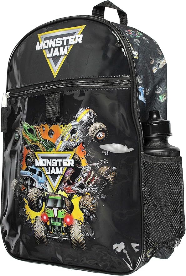 INTIMO Monster Jam Megalodon Grave Digger Max-D Monster Trucks Backpack Lunch Bag Water Bottle Ice Pack 5 Piece Mega Set