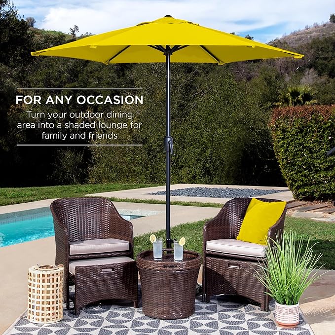 Best Choice Products 7.5ft Heavy-Duty Round Outdoor Market Table Patio Umbrella w/Steel Pole, Push Button Tilt, Easy Crank Lift - Yellow