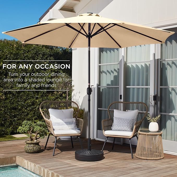 Best Choice Products 10ft Outdoor Steel Polyester Market Patio Umbrella w/Crank, Easy Push Button, Tilt, Table Compatible - Sand