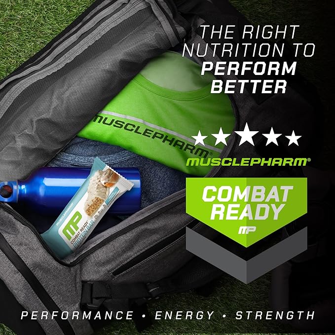 MusclePharm Combat Ready Protein Bar, Cinnamon Roll High Protein Bars, Combat Cravings, Fuel Performance & Meet Energy Demands, 20g Protein from Whey Protein, 3g Fiber, Gluten Free, 12 Bars