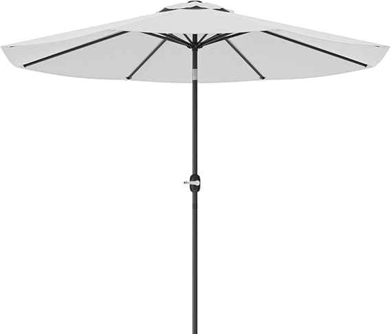 Greesum 9FT Patio Umbrella with Push Button Tilt and Crank, Outdoor Table Umbrella with 8 Sturdy Ribs, Market Table Parasol for Garden, Lawn, Backyard & Pool, Without Base, White