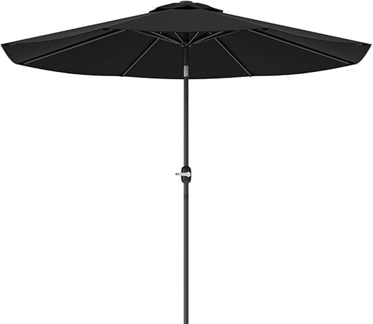 Greesum 9FT Patio Umbrella with Push Button Tilt and Crank, Outdoor Table Umbrella with 8 Sturdy Ribs, Market Table Parasol for Garden, Lawn, Backyard & Pool, Without Base, Black