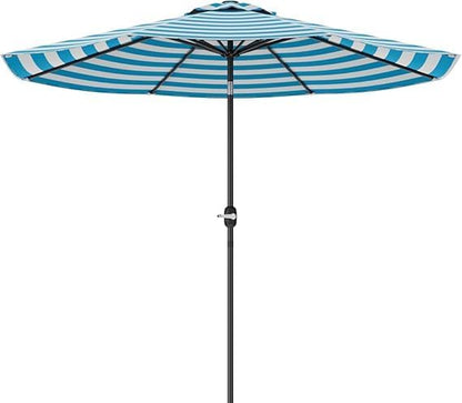 Greesum 9FT Patio Umbrella with Push Button Tilt and Crank, Outdoor Table Umbrella with 8 Sturdy Ribs, Market Table Parasol for Garden, Lawn, Backyard & Pool, Without Base, Blue and White
