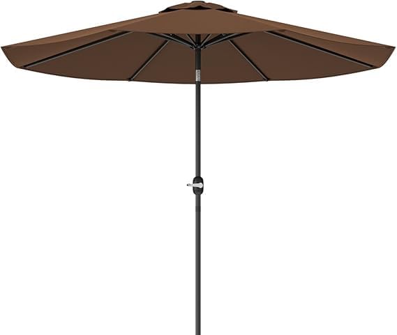 Greesum 9FT Patio Umbrella with Push Button Tilt and Crank, Outdoor Table Umbrella with 8 Sturdy Ribs, Market Table Parasol for Garden, Lawn, Backyard & Pool, Without Base, Brown