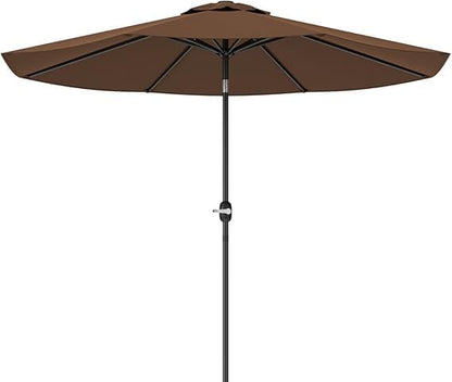 Greesum 9FT Patio Umbrella with Push Button Tilt and Crank, Outdoor Table Umbrella with 8 Sturdy Ribs, Market Table Parasol for Garden, Lawn, Backyard & Pool, Without Base, Brown