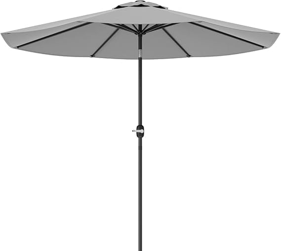 Greesum 9FT Patio Umbrella with Push Button Tilt and Crank, Outdoor Table Umbrella with 8 Sturdy Ribs, Market Table Parasol for Garden, Lawn, Backyard & Pool, Without Base, Gray