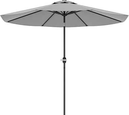 Greesum 9FT Patio Umbrella with Push Button Tilt and Crank, Outdoor Table Umbrella with 8 Sturdy Ribs, Market Table Parasol for Garden, Lawn, Backyard & Pool, Without Base, Gray