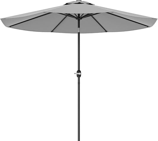 Greesum 9FT Patio Umbrella with Push Button Tilt and Crank, Outdoor Table Umbrella with 8 Sturdy Ribs, Market Table Parasol for Garden, Lawn, Backyard & Pool, Without Base, Gray