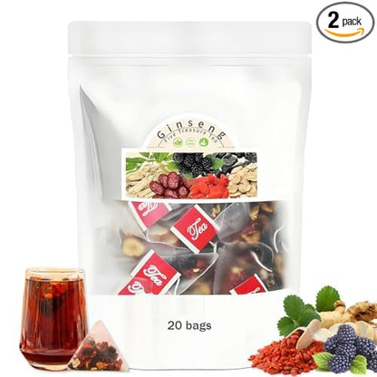 Kidney Tea Formula Ginseng Six Treasure Tea, Ginseng Five Treasures Teas, Kidney Cleanse Detox Beverage for Women & Men, Nnatural Ingredients Sweet Taste and Aroma 20bags