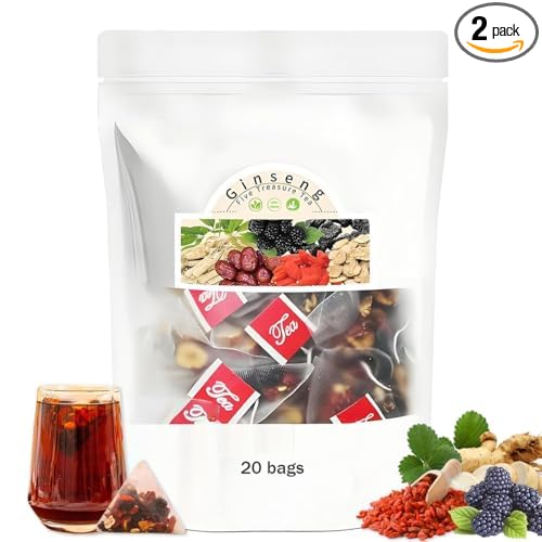 Kidney Tea Formula Ginseng Six Treasure Tea, Ginseng Five Treasures Teas, Kidney Cleanse Detox Beverage for Women & Men, Nnatural Ingredients Sweet Taste and Aroma 20bags