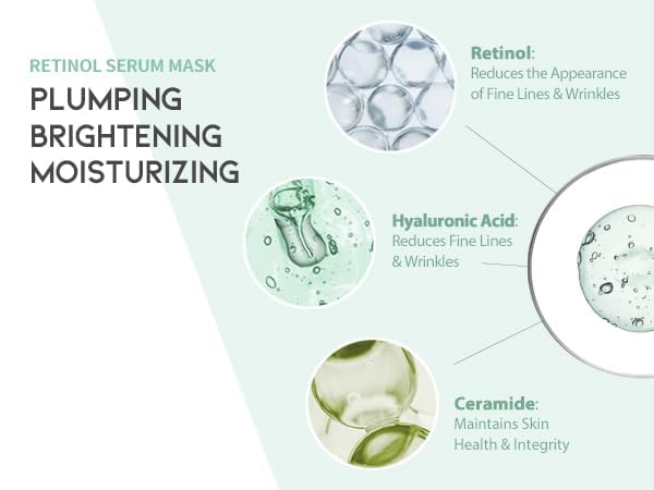 Retinol + Hyaluron Serum Korean Sheet Mask Sheet Gift Pack [20 Count] Plumping Glowing Luminating Hydrating Rejuvenating Sheet Mask Gift Pack