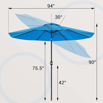 Greesum 9FT Patio Umbrella with Push Button Tilt and Crank, Outdoor Table Umbrella with 8 Sturdy Ribs, Market Table Parasol for Garden, Lawn, Backyard & Pool, Without Base, Light Blue