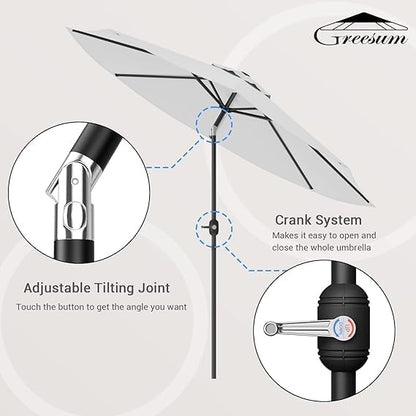 Greesum 9FT Patio Umbrella with Push Button Tilt and Crank, Outdoor Table Umbrella with 8 Sturdy Ribs, Market Table Parasol for Garden, Lawn, Backyard & Pool, Without Base, White