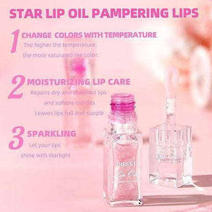 Magic Color Changing Moisturizing Lip Glow Oil Plumping Glimmer Glow Lipstick,Long Lasting Moisturizing Non-sticky Fresh Texture Lip Oil, Hydrating Lip Gloss Lip Balm Transparent Lip Care(2PCS)