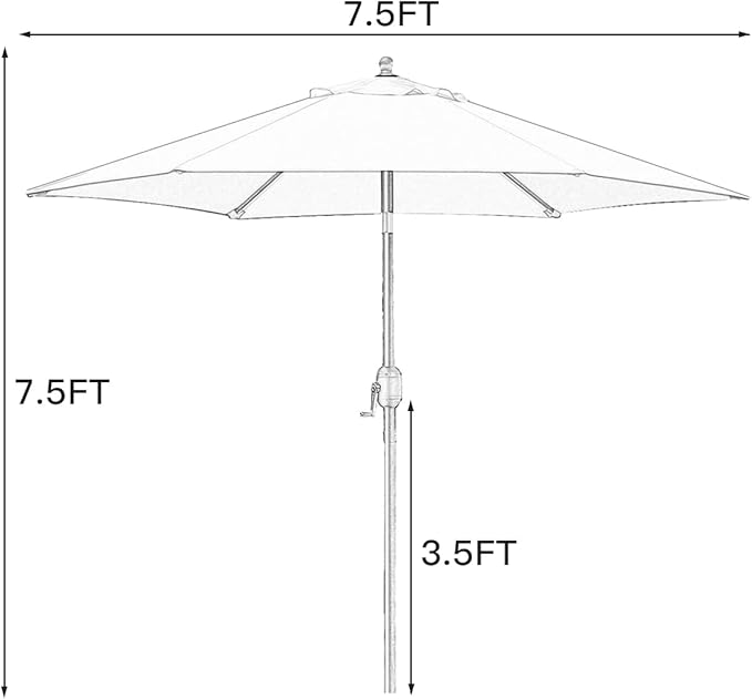 Sunnyglade 7.5' Patio Umbrella Outdoor Table Market Umbrella with Push Button Tilt/Crank, 6 Ribs (Teal Blue)