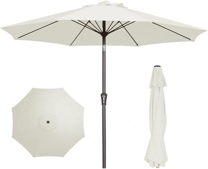 PatioKingdom 9FT Patio Outdoor Umbrella-UPF 50+ Sun Shade with Wind Vent, Push-Button Tilt & Smooth Crank Lift, Rust-Resistant Fiberglass Frame for Garden, Backyard,Yard