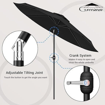 Greesum 9FT Patio Umbrella with Push Button Tilt and Crank, Outdoor Table Umbrella with 8 Sturdy Ribs, Market Table Parasol for Garden, Lawn, Backyard & Pool, Without Base, Black