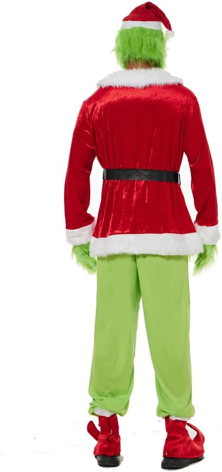 EraSpooky Adult Green Monster Christmas Costume Deluxe Men's Santa Cosplay Holiday Suit