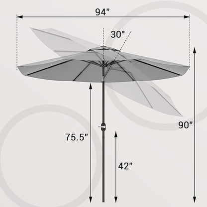 Greesum 9FT Patio Umbrella with Push Button Tilt and Crank, Outdoor Table Umbrella with 8 Sturdy Ribs, Market Table Parasol for Garden, Lawn, Backyard & Pool, Without Base, Gray