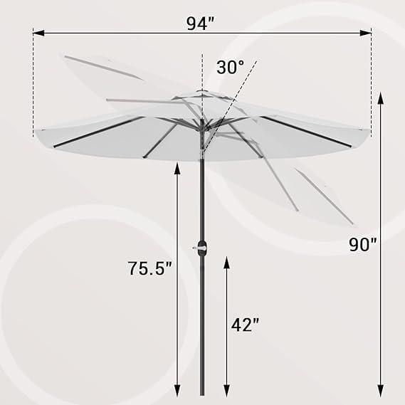 Greesum 9FT Patio Umbrella with Push Button Tilt and Crank, Outdoor Table Umbrella with 8 Sturdy Ribs, Market Table Parasol for Garden, Lawn, Backyard & Pool, Without Base, White