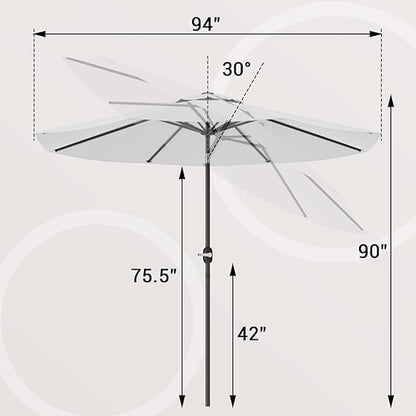 Greesum 9FT Patio Umbrella with Push Button Tilt and Crank, Outdoor Table Umbrella with 8 Sturdy Ribs, Market Table Parasol for Garden, Lawn, Backyard & Pool, Without Base, White
