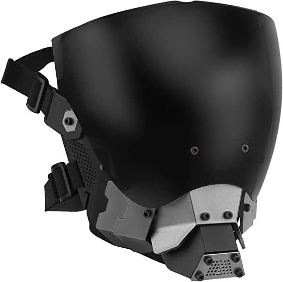 Punk Helmet Half Face Mask/Techwear Mask/Mechanical Mask，Cosplay Samurai Horns Masks Halloween Party Coolplay Gifts