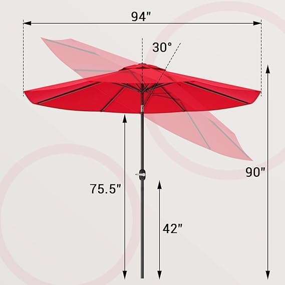 Greesum 9FT Patio Umbrella with Push Button Tilt and Crank, Outdoor Table Umbrella with 8 Sturdy Ribs, Market Table Parasol for Garden, Lawn, Backyard & Pool, Without Base, Red