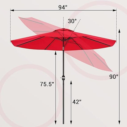 Greesum 9FT Patio Umbrella with Push Button Tilt and Crank, Outdoor Table Umbrella with 8 Sturdy Ribs, Market Table Parasol for Garden, Lawn, Backyard & Pool, Without Base, Red