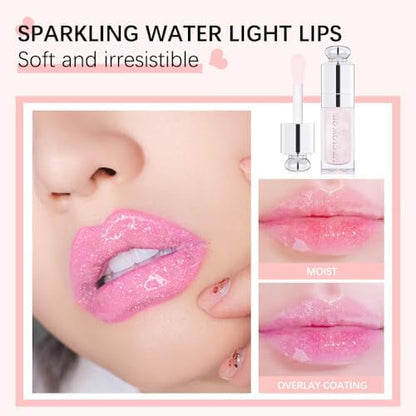 Plumping Lip Oil,Hydrating Gloss Tinted Lip Balm Transparent Lip Care,Big Brush Head Glitter Shine,Long Lasting Nourishing Non-sticky Fresh Textureand Dry Lips Lip Care Products0.2 OZ(013# STRAWBERRY)