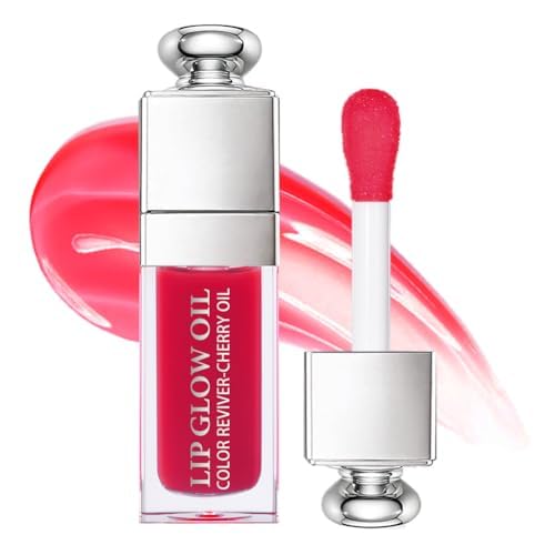 Plumping Lip Oil,Hydrating Gloss Tinted Lip Balm Transparent Lip Care,Big Brush Head Glitter Shine,Long Lasting Nourishing Non-sticky Fresh Textureand Dry Lips Lip Care Products0.2 OZ(013# STRAWBERRY)
