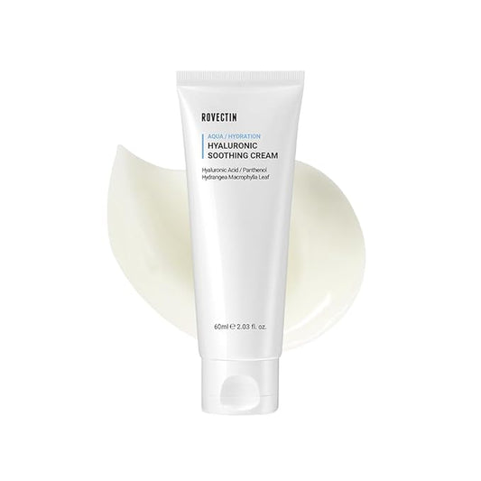 ROVECTIN Aqua Hyaluronic Soothing Cream - Skin Barrier Repair with Ceramide, Hyaluronic Acid, Niacinamide | Intense Hydrating Cream | Fragrance Free, Vegan, Korean Skincare (2.03 fl oz)