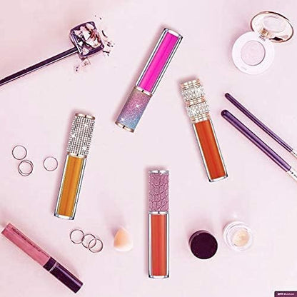 AMORIX 6pcs Lip Gloss Tubes with Wand 5ml Empty LipGloss Containers Pearl Diamond Lipgloss Bottles Crystal Lip Gloss Supplies Kit with 2pcs Syringe