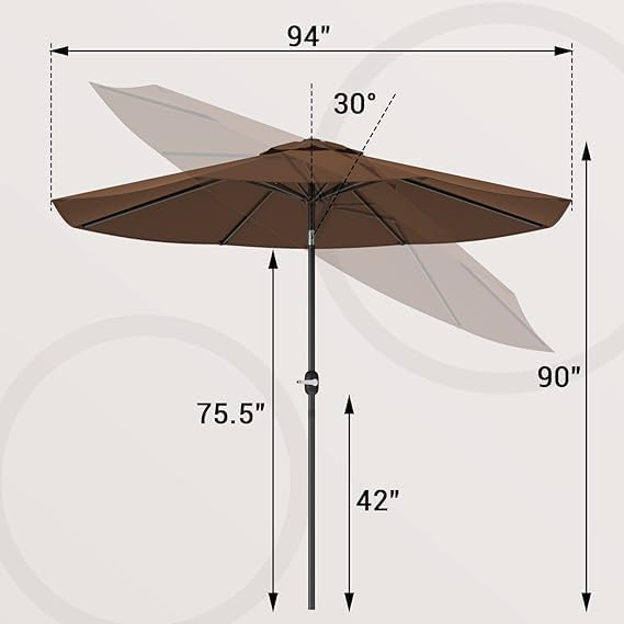 Greesum 9FT Patio Umbrella with Push Button Tilt and Crank, Outdoor Table Umbrella with 8 Sturdy Ribs, Market Table Parasol for Garden, Lawn, Backyard & Pool, Without Base, Brown