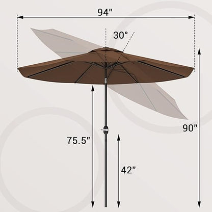 Greesum 9FT Patio Umbrella with Push Button Tilt and Crank, Outdoor Table Umbrella with 8 Sturdy Ribs, Market Table Parasol for Garden, Lawn, Backyard & Pool, Without Base, Brown