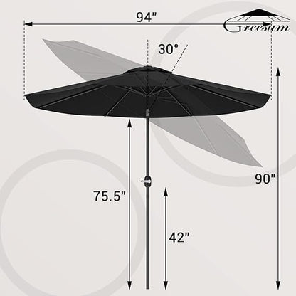 Greesum 9FT Patio Umbrella with Push Button Tilt and Crank, Outdoor Table Umbrella with 8 Sturdy Ribs, Market Table Parasol for Garden, Lawn, Backyard & Pool, Without Base, Black