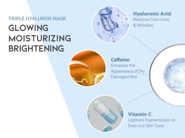 Retinol + Hyaluron Serum Korean Sheet Mask Sheet Gift Pack [20 Count] Plumping Glowing Luminating Hydrating Rejuvenating Sheet Mask Gift Pack