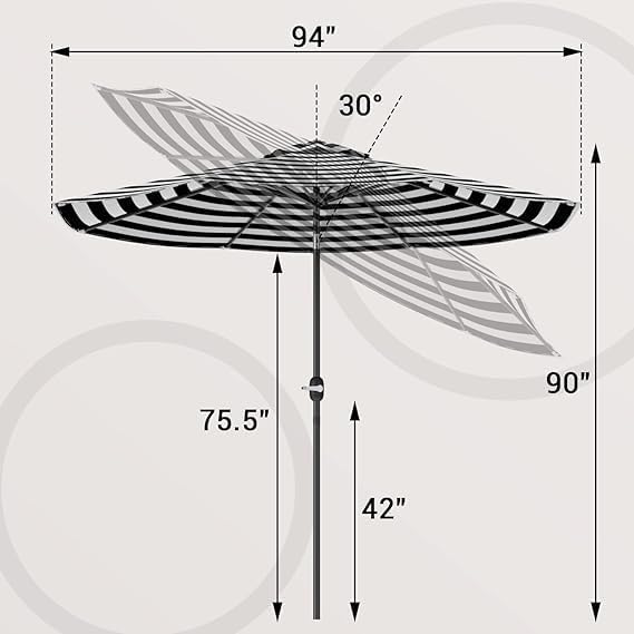 Greesum 9FT Patio Umbrella with Push Button Tilt and Crank, Outdoor Table Umbrella with 8 Sturdy Ribs, Market Table Parasol for Garden, Lawn, Backyard & Pool, Without Base, Black and White