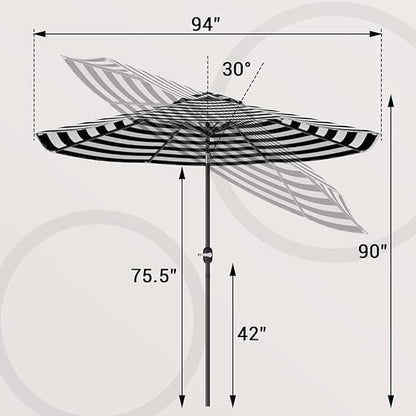 Greesum 9FT Patio Umbrella with Push Button Tilt and Crank, Outdoor Table Umbrella with 8 Sturdy Ribs, Market Table Parasol for Garden, Lawn, Backyard & Pool, Without Base, Black and White