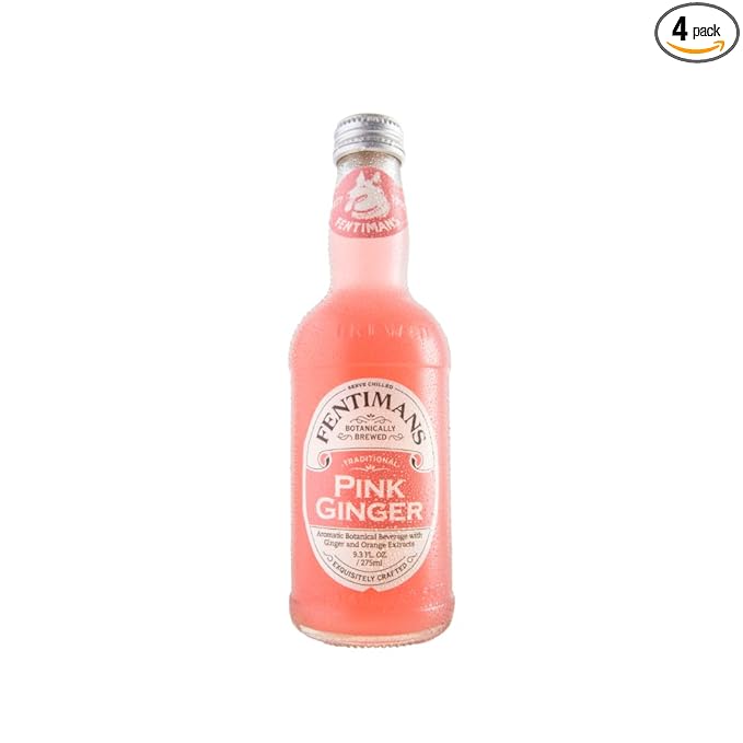 Fentimans Sparkling Pink Ginger Drink - Ginger Beer Non Alcoholic, Ginger Ale, Natural Craft Soda, Mixer, No Artificial Sweeteners or Preservatives, Botanically Brewed - 9.3 Fl Oz (Pack of 4)