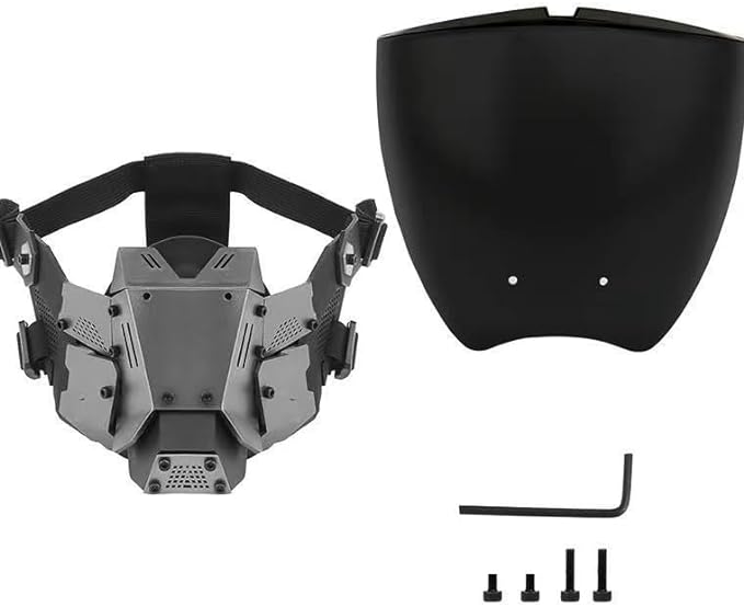 Punk Helmet Half Face Mask/Techwear Mask/Mechanical Mask，Cosplay Samurai Horns Masks Halloween Party Coolplay Gifts