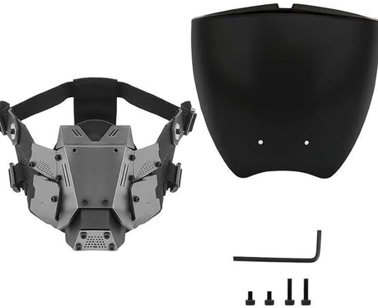 Punk Helmet Half Face Mask/Techwear Mask/Mechanical Mask，Cosplay Samurai Horns Masks Halloween Party Coolplay Gifts