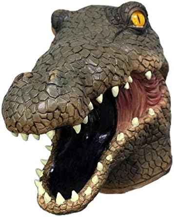 Crocodile Mask Latex Animal Head Mask Creepy Alligator Predatory Aquatic Reptile Mask Costume for Halloween Party Adult Size Multicoloured