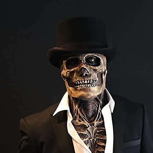 Skull Mask - Scary Full Head Skeleton Headgear - Realistic Halloween Cosplay Latex Horror Mask