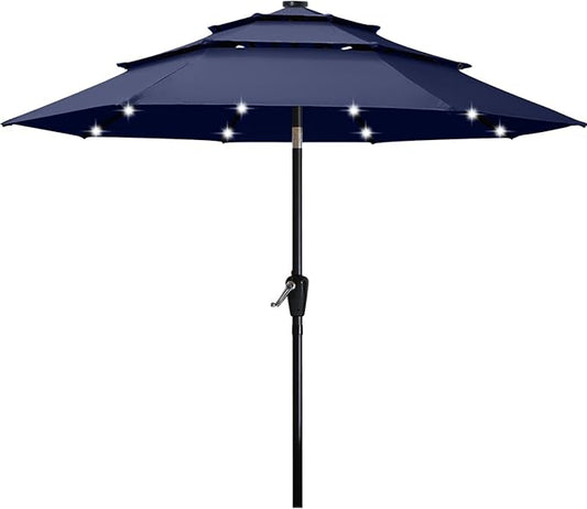 ABCCANOPY 10FT Solar Led Patio Umbrella 3-Tiers(Navy Blue)
