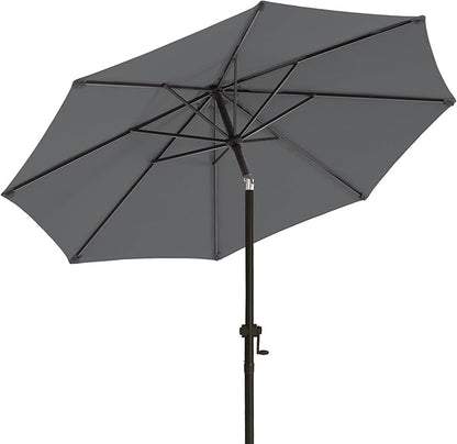 wikiwiki 10 FT Patio Umbrellas Outdoor Table Market Umbrella with Push Button Tilt/Crank, 8 Sturdy Ribs, Fade Resistant Waterproof POLYESTER DTY Canopy for Garden, Lawn, Backyard & Pool, Dark Gray
