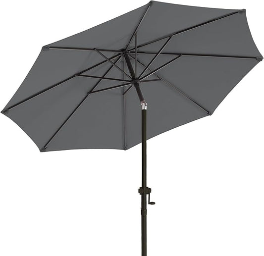 wikiwiki 10 FT Patio Umbrellas Outdoor Table Market Umbrella with Push Button Tilt/Crank, 8 Sturdy Ribs, Fade Resistant Waterproof POLYESTER DTY Canopy for Garden, Lawn, Backyard & Pool, Dark Gray