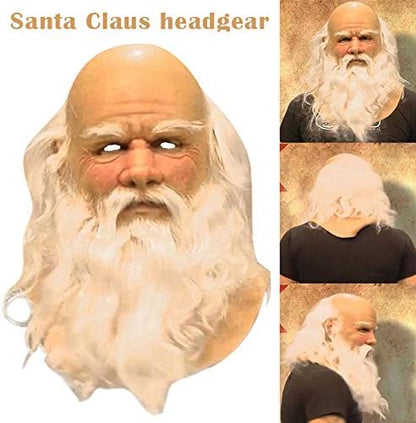 Cafele Christmas Old Man Masks Santa Claus Beard Cover Funny Latex Full Head Decorative Christmas Costume Party Props
