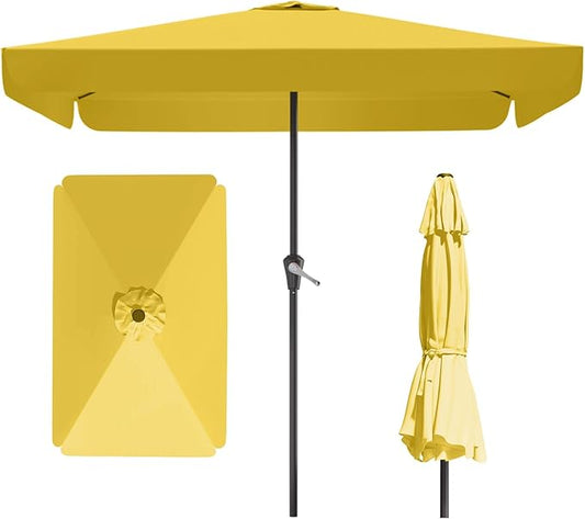 8 * 10FT Rectangular Patio Umbrella Table Market Umbrella w/Crank Outdoor Umbrellas for Garden, Deck, Backyard, Pool and Beach, Yellow