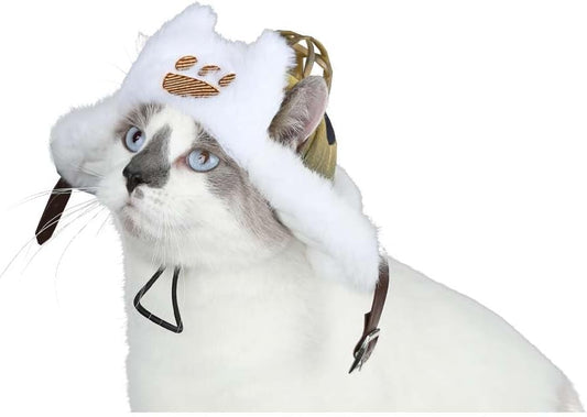 Newcos Monster Wilds Hunter Airu Costume for Cats Cosplay Pet Supplies Costume Accessories Hat Cap Halloween Suit White (Cats Hat, Small(26-29cm))